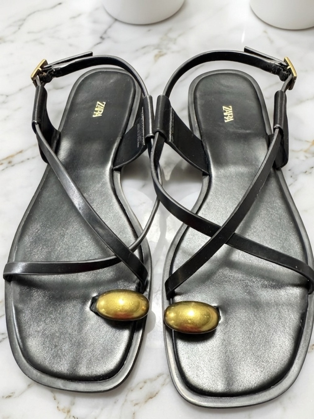 ZARA FLAT STRAPPY SANDALS WITH METAL EMBELLISHMENT